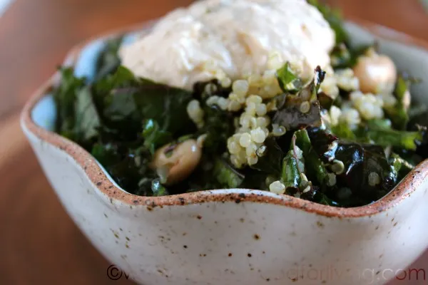 Massaged Kale Salad with Beans, Quinoa, & Hummus