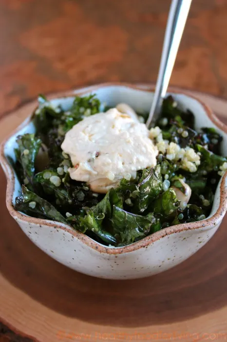 Massaged Kale Salad with Beans, Quinoa, & Hummus