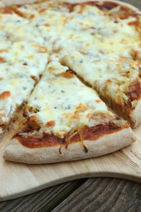 BBQ Pizza with Caramelized Onions & Blue Cheese

