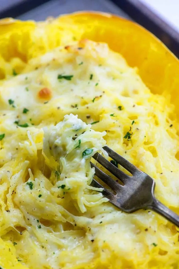 Spaghetti Squash Chicken Alfredo 1 735x1101 1 684x1024 Spaghetti Squash Alfredo