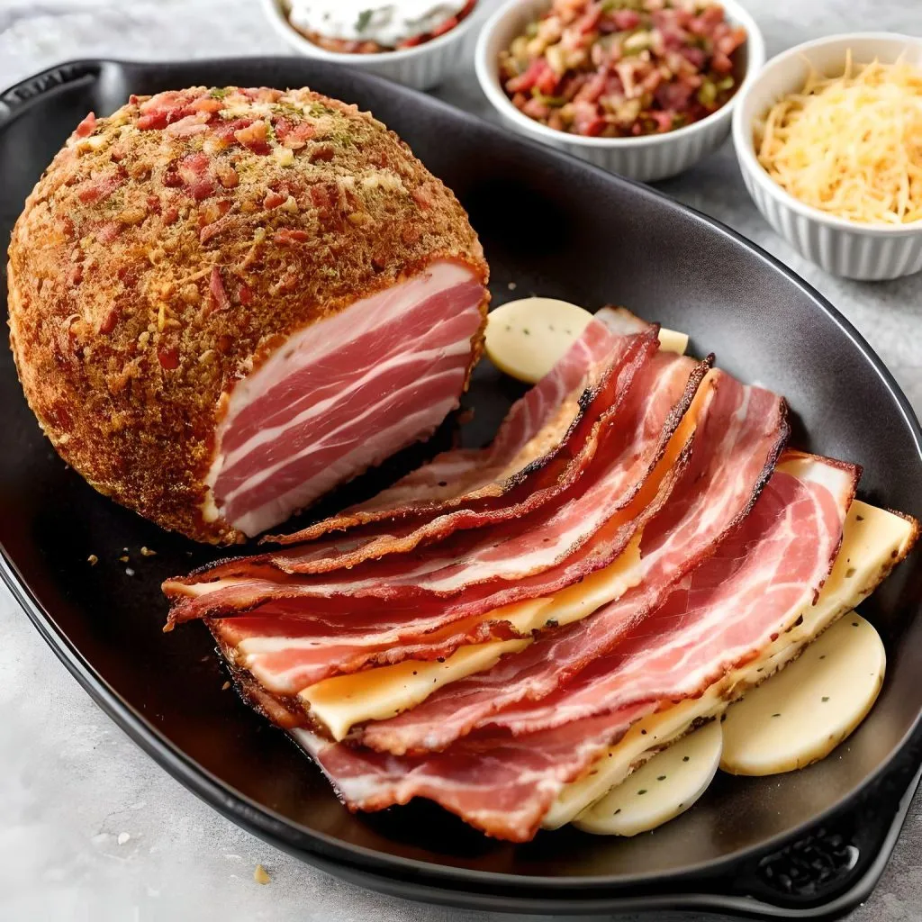 Bacon Wrapped Ham And Cheese Ball 1024x1024 Cheese Ball With Ham Recipe