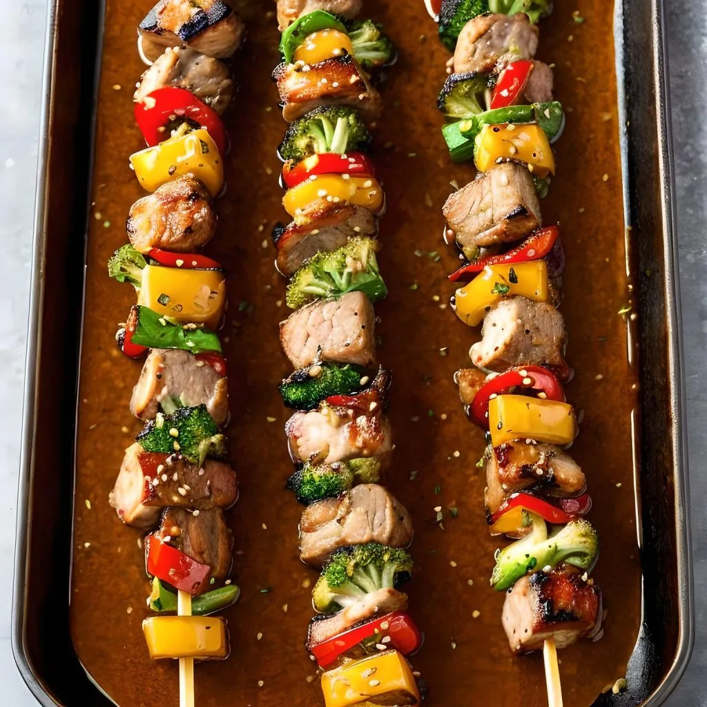 Honey Mustard Pork Skewers 1024x1024 Cubed Pork Recipe