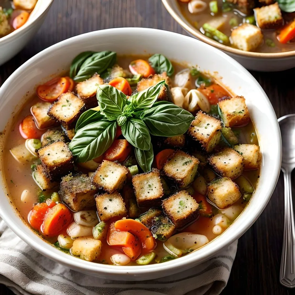 Minestrone with Pesto Croutons