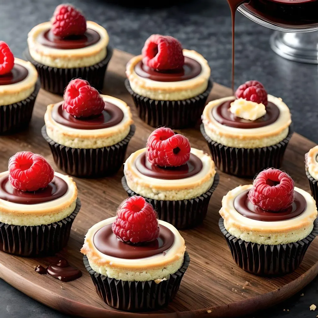 Raspberry Swirl Mini Chocolate Cheesecakes