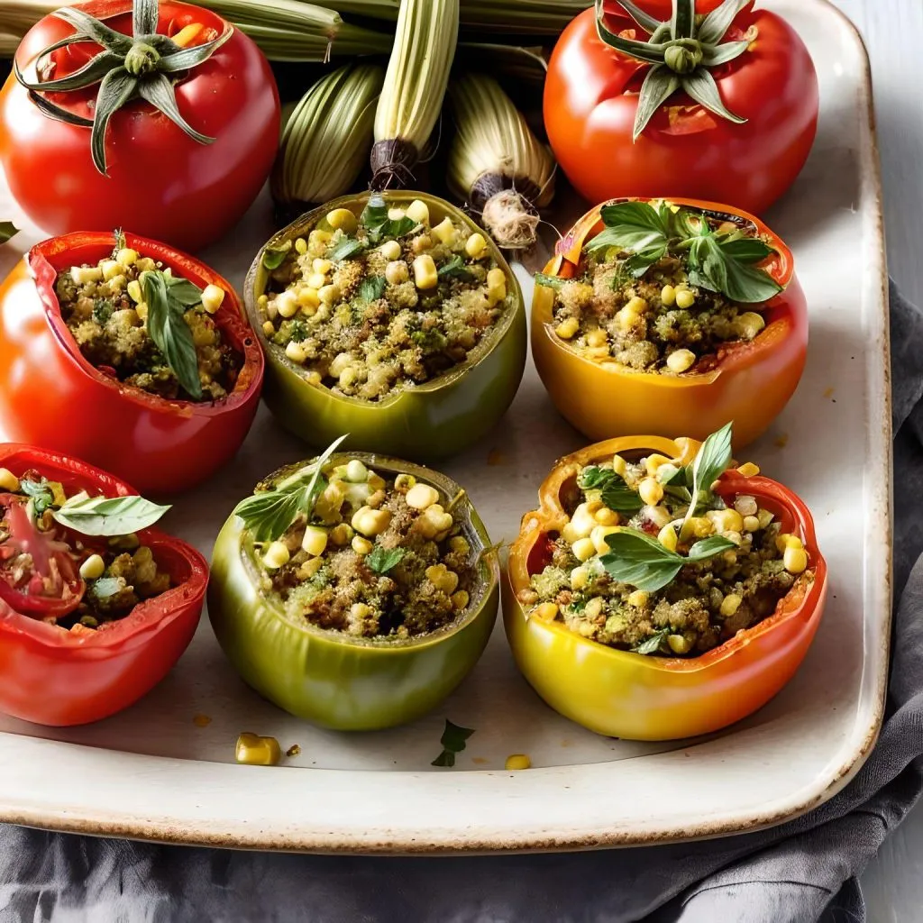 Stuffed Tomatoes with Corn and Okra