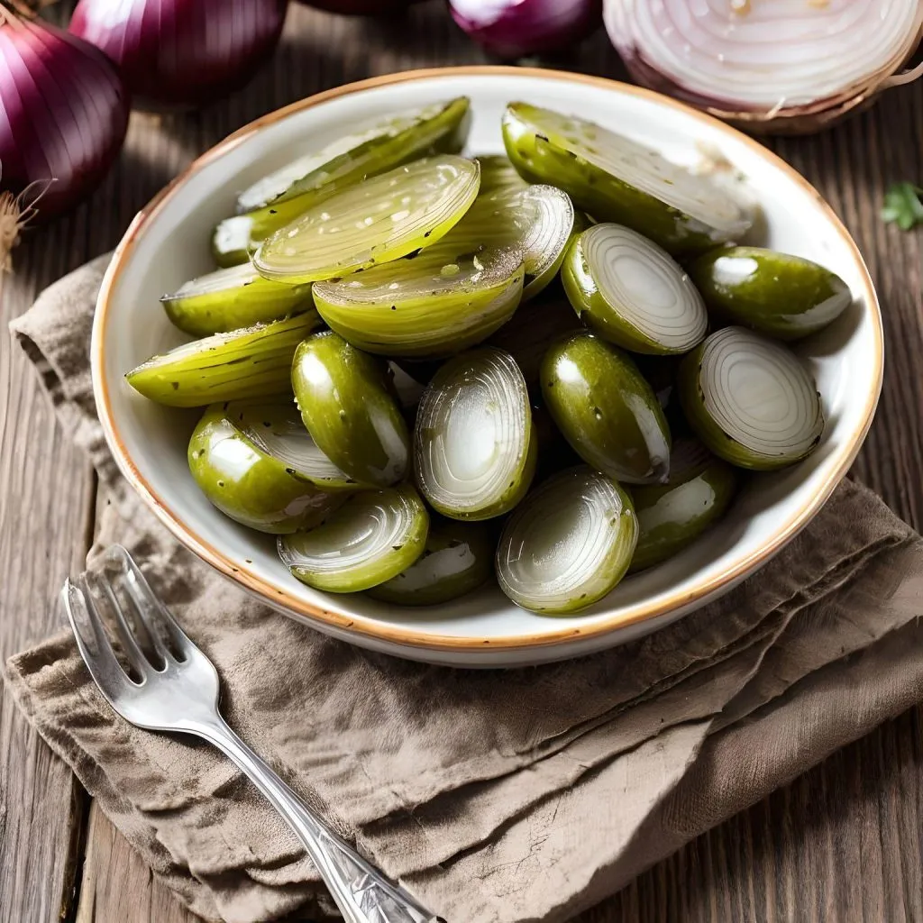 Sweet Gherkin Pickle Slices with Onions