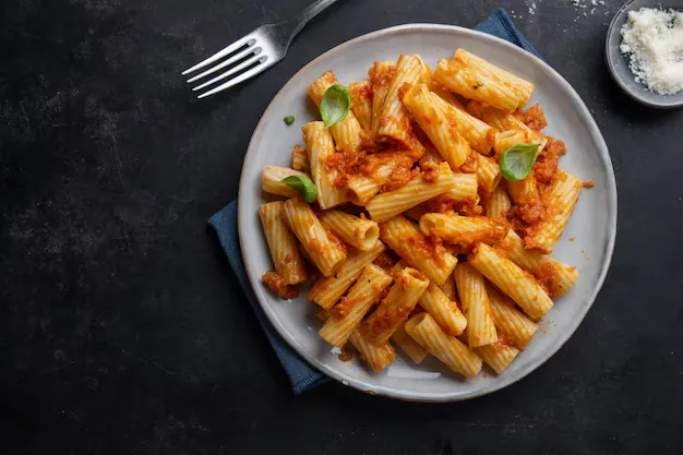 pasta with tomato sauce in a plate.