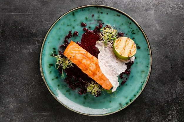 cooked salmon in a flat plate