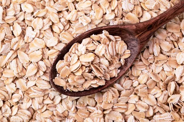 oatmeal on a wooden spoon