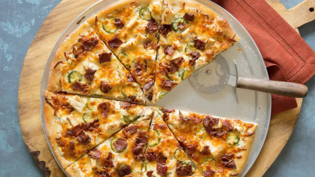 Pizza with Jalapeno Chicken Sausage, Corn, and Salsa