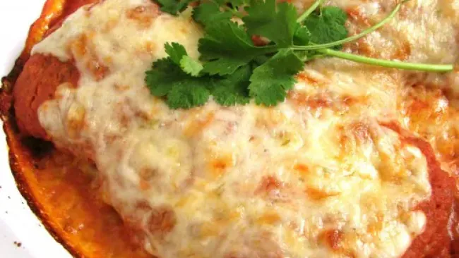 Enchilada Chicken Parmesan with Guacamole Garlic Bread