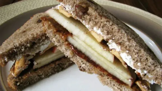 Almond Butter, Fig, Goat Cheese, and Apple Cinnamon Raisin Sandwich