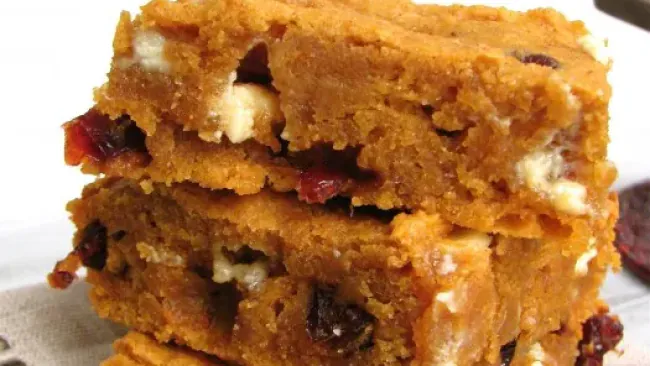 Spiced Sweet Potato Blondies with Cranberries and White Chocolate