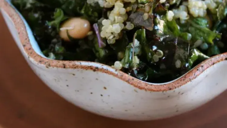 Massaged Kale Salad with Beans, Quinoa, & Hummus