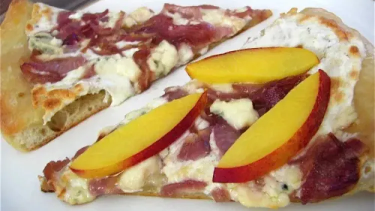 Caramelized Red Onion, Blue Cheese, and Nectarine Pizza